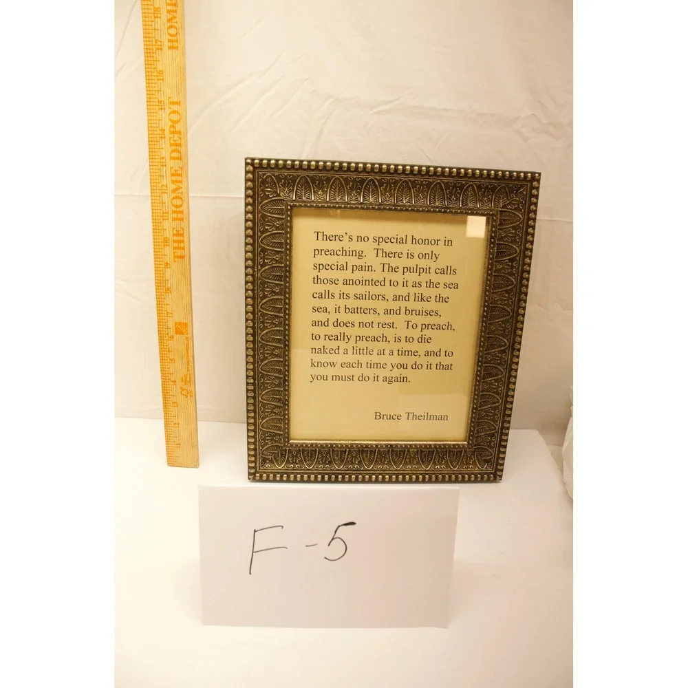Bruce Theilman Preaching Quote Framed Art Bronze Ornate Tabletop Wall Decor 8x10